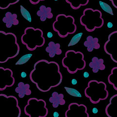 Fototapeta premium Seamless pattern with flowers. Raster illustration. Beautiful flowers. Fashionable fabric, wrapping paper. grunge texture