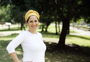 Outdoor portrait of 50 years old woman