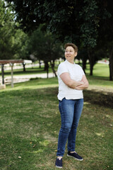 Outdoor portrait of 50 years old woman