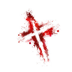 Red bloody cross. Cross made of Red blots. Happy easter. Vector illustration