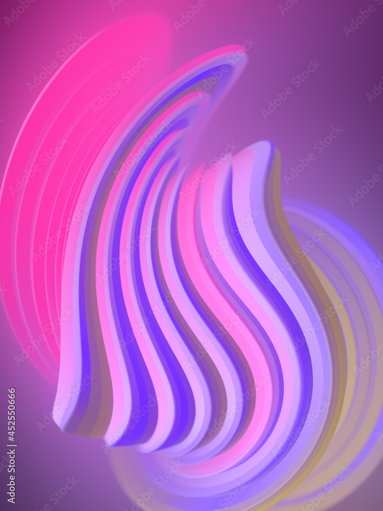 Poster Wavy curved shape with holographic gradient. Abstract background design. 3d rendering digital illustration