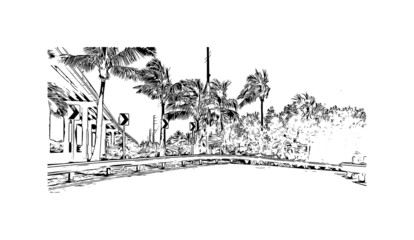 Obraz premium Building view with landmark of Key Largo is the census place in Florida. Hand drawn sketch illustration in vector.