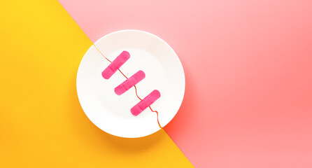 fix the broken ceramic dish with adhesive bandage
