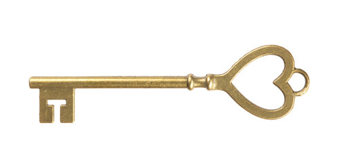 isolated vintage old golden and bronze key, successful concept