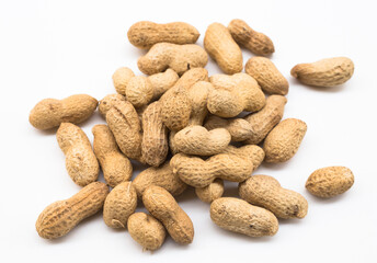 bunch of ecological peanuts on a white background