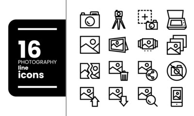 Set of 16 line icons of  photography and images