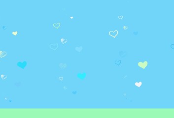 Light Blue, Green vector template with doodle hearts.