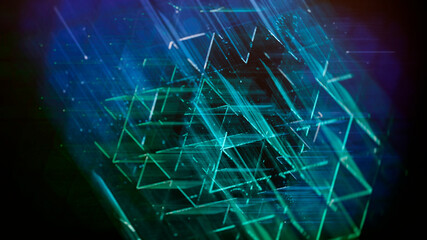 abstract mesh structure on a blue-purple background, blurred image, 3d rendering