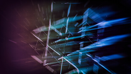 abstract mesh structure of blue-purple lines, blurred image, 3d rendering