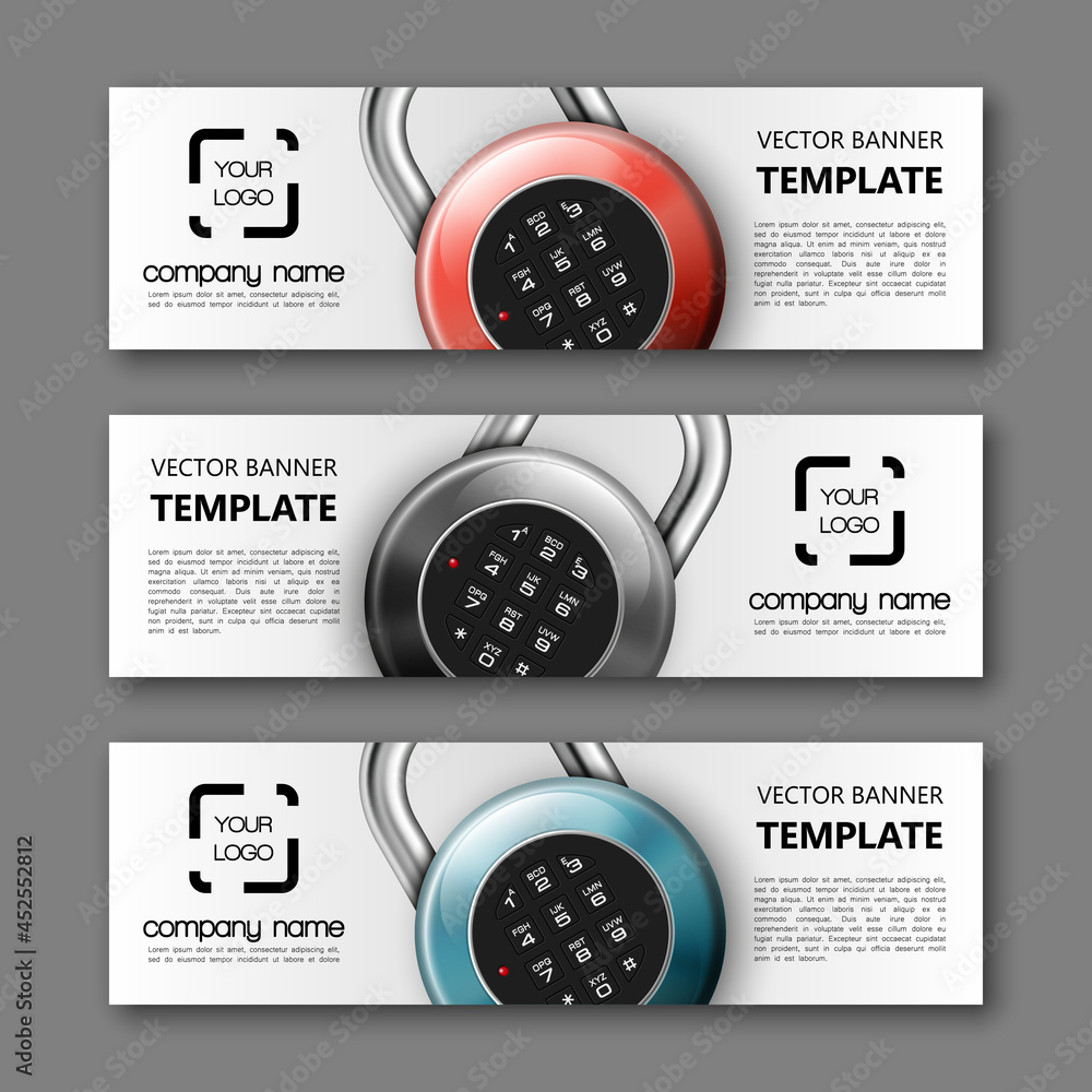 Poster banner lock background. modern template vector lock design. vector padlock design web banner templat