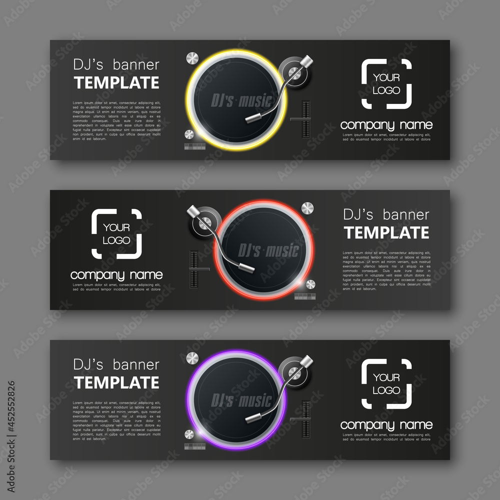 Poster Banner party background. Modern template music vector design. Vector abstract design party banner. Web Header dj's music. Abstract web banner party background. Collection music banner design template