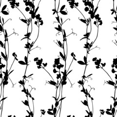 Monochrome floral seamless pattern isolated on white background.