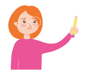 cartoon woman with pencil