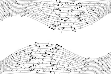 bstract musical frame and border with black notes on white background