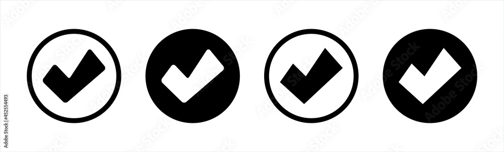 Poster check mark or checkbox pictogram icons set. black tick icons. black check mark icon. circle tick app