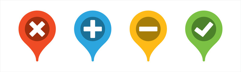 Fototapeta premium Location icons set. Navigation display on smartphone icons. Map pointer icons. Location symbols. Vector illustration.