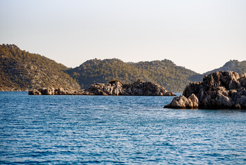 Fototapeta na wymiar island in the sea, mountainous landscape in the sea