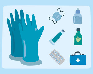 gloves and medicine icons