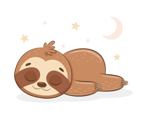 Cute sloth sleeps sweetly.Cartoon vector illustration. © Arina