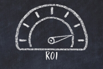 Chalk sketch of speedometer with high value and iscription ROI. Concept of hight KPI