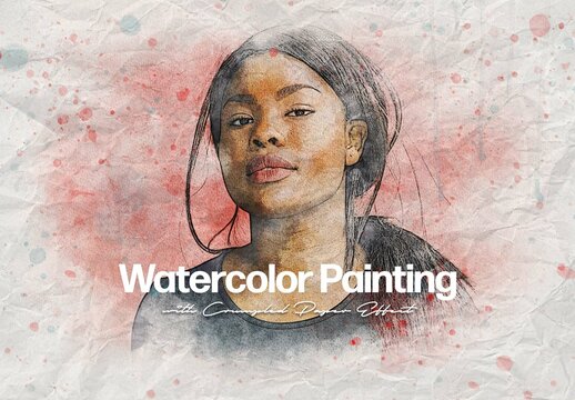 Old Watercolor Painting Photo Effect Mockup