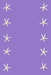 Pattern made of white starfishes  against violet pastel glazed background. Minimal summer sunlit fun concept.