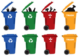 Recycle and trash bin icon set - obrazy, fototapety, plakaty