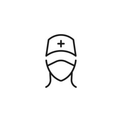 Line icon of faceless surgeon in hat with cross and medical mask
