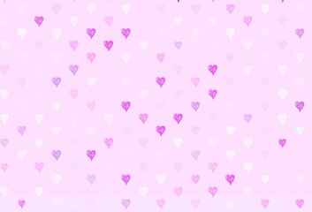 Light Purple, Pink vector pattern with colorful hearts.