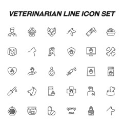 Veterinarian line icon set