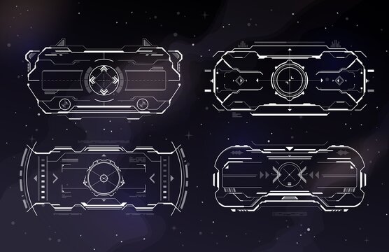 HUD aim control frame interface, futuristic target screen, vector dashboard background. HUD target aims control panel or aim radar digital screen, game UI and crosshair dashboard