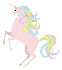 Pink unicorn standing on its hind legs Design for coloring book, tattoo, stained glass, print, etc.