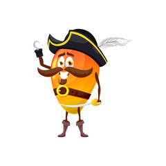 Pirate papaya exotic fruit isolated food dessert in corsair hat, hook on hand and sabre, cartoon character mascot. Vector tropical pawpaw, buccaneer pirate captain with swords, smiling emoticon