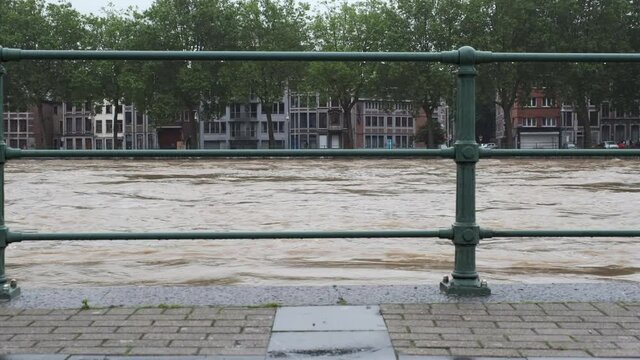 Flood of the Meuse river in the city of Li&egrave;ge, Belgium