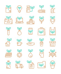 set of color line eco friendly icons