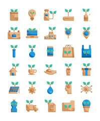 set of flat eco friendly icons