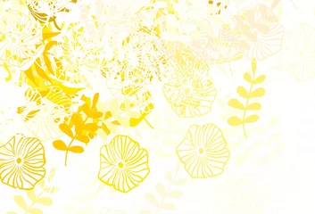 Deurstickers Light Green, Yellow vector doodle backdrop with leaves, flowers. © smaria2015