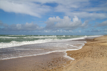 Beautiful coastline of northern Jutland, Denmark, sandy beach with pebbles