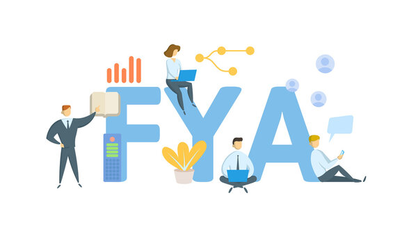 FYA, For Your Action. Concept with keyword, people and icons. Flat vector illustration. Isolated on white.