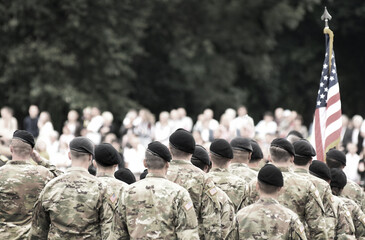 US soldiers. US army. Military forces of the United States of America.   Soldiers marching on the...
