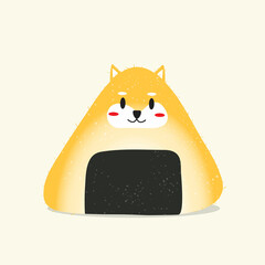 illustration Shiba dog rice ball. on a cream colored background. Rice ball on seaweed. cartoon design.vector eps 10