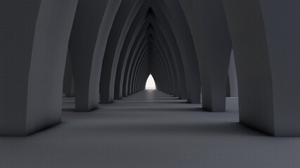 Architecture interior background black arched passway 3d render