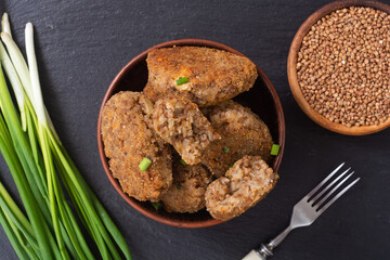 Fried buckwheat cutlets