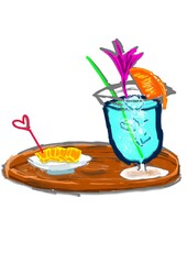 トロピカルなジュースあるいはカクテルとフルーツのイラスト