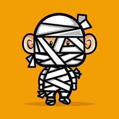 Cute character wearing mummy costume