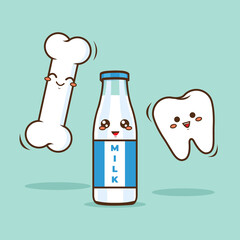 Simple and cute vector illustration of bone, milk and tooth