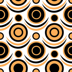 Curve circles pattern in black and yellow colors for retro wallpaper and textile design.