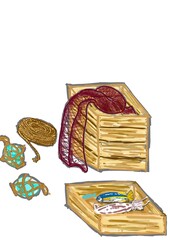 漁具と漁獲物のイラスト