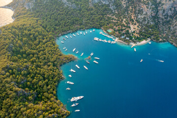 Aerial view of Gocek bays in Fethiye, Turkey