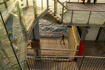 selective focus, 26.06.2021 istanbul turkey: people walking on the underpass of istanbul estuary...